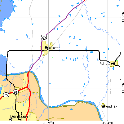 Zip code 74733 close-up map