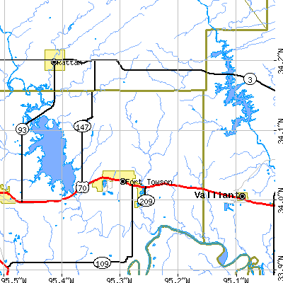 Zip code 74735 close-up map
