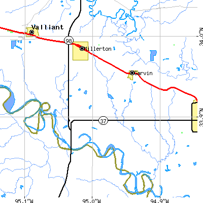 Zip code 74736 close-up map
