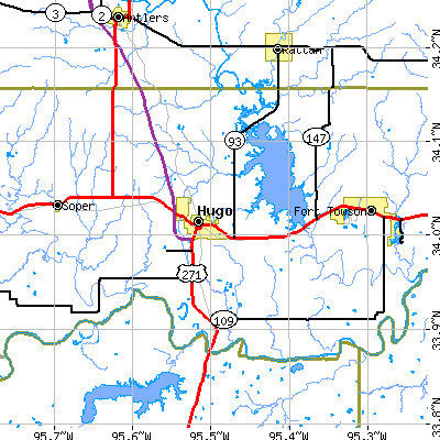 Zip code 74743 close-up map