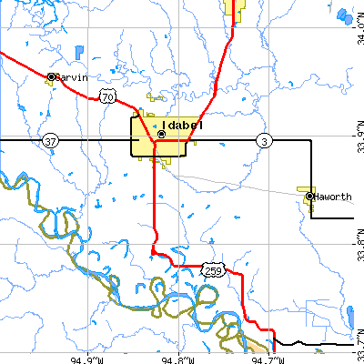Zip code 74745 close-up map
