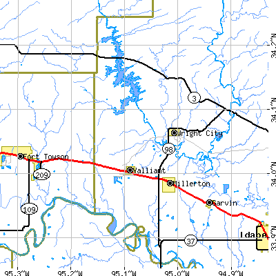 Zip code 74764 close-up map