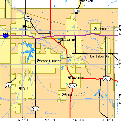 Zip code 74801 close-up map