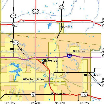 Zip code 74804 close-up map