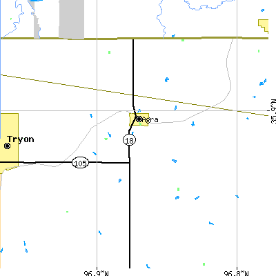 Zip code 74824 close-up map