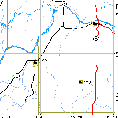 Zip code 74827 close-up map