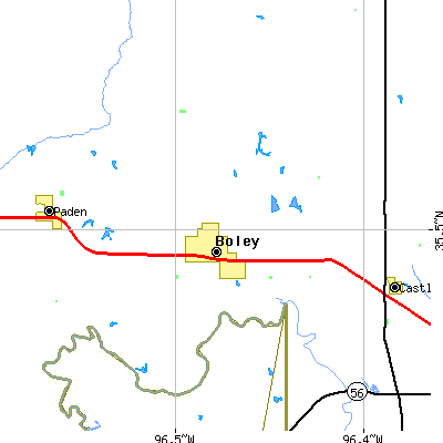 Zip code 74829 close-up map