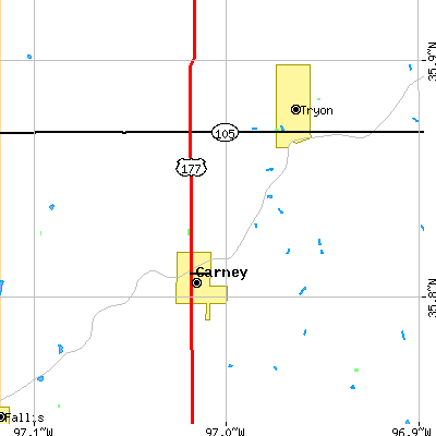 Zip code 74832 close-up map