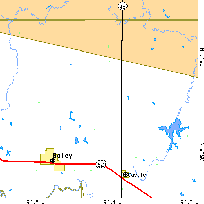 Zip code 74833 close-up map