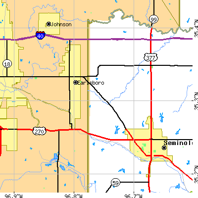 Zip code 74840 close-up map