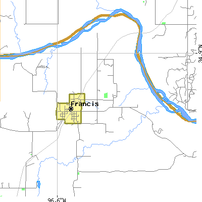 Zip code 74844 close-up map