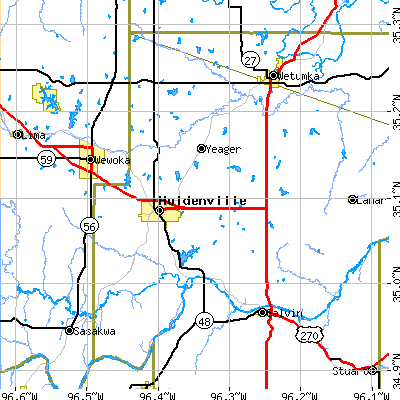 Zip code 74848 close-up map