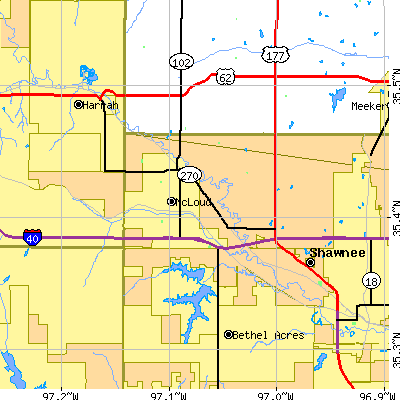 Zip code 74851 close-up map