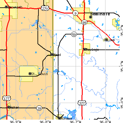 Zip code 74854 close-up map