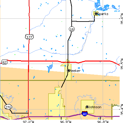 Zip code 74855 close-up map