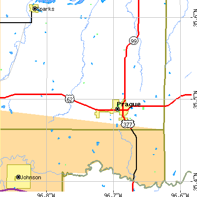 Zip code 74864 close-up map