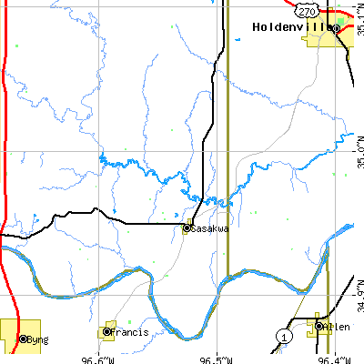 Zip code 74867 close-up map