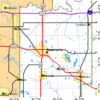 Zip code 74868 close-up map