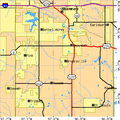 Zip code 74873 close-up map