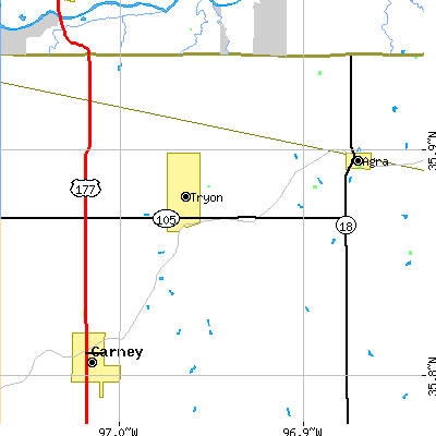 Zip code 74875 close-up map