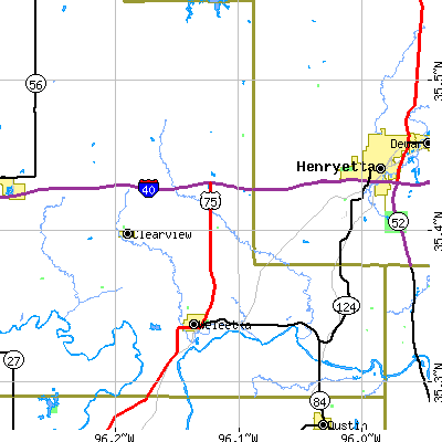 Zip code 74880 close-up map