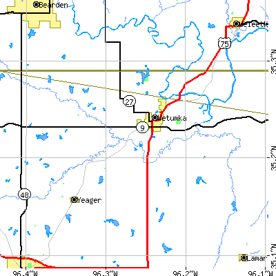 Zip code 74883 close-up map