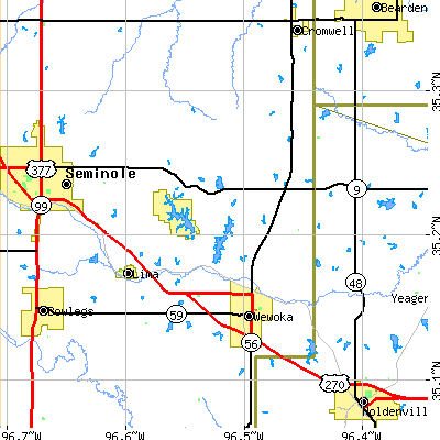 Zip code 74884 close-up map