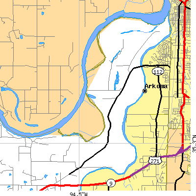 Zip code 74901 close-up map
