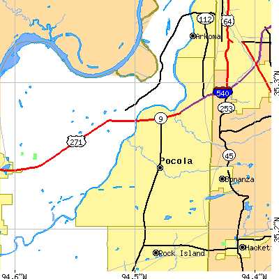 Zip code 74902 close-up map