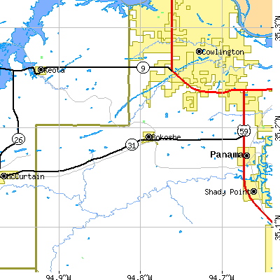 Zip code 74930 close-up map