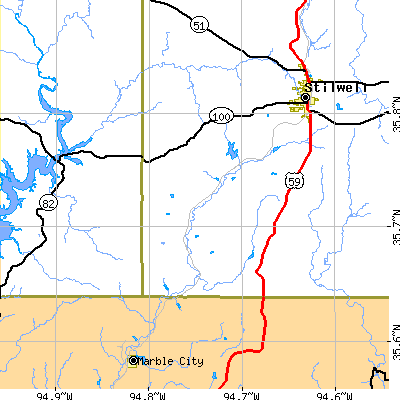 Zip code 74931 close-up map