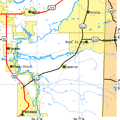 Zip code 74932 close-up map