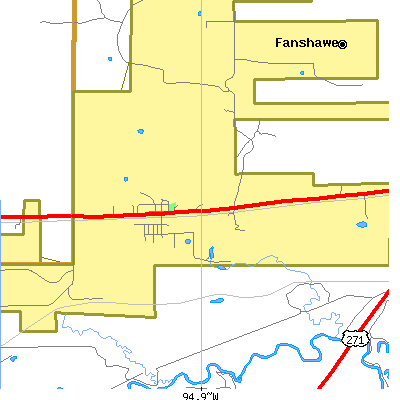 Zip code 74935 close-up map