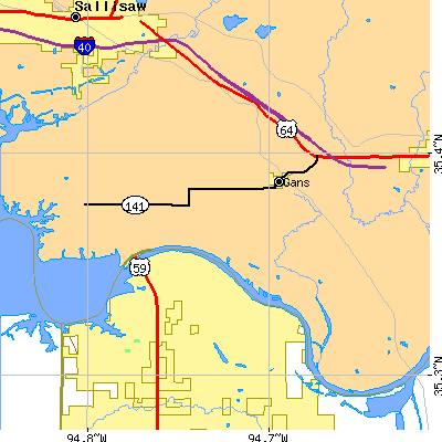 Zip code 74936 close-up map