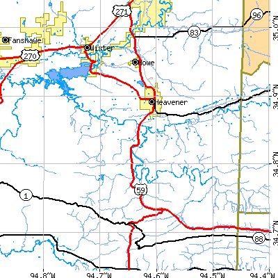 Zip code 74937 close-up map
