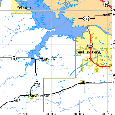 Zip code 74941 close-up map