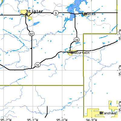 Zip code 74944 close-up map