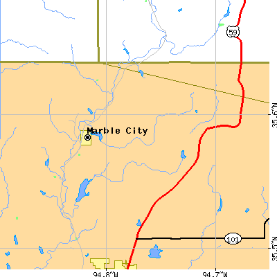Zip code 74945 close-up map