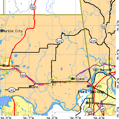 Zip code 74948 close-up map