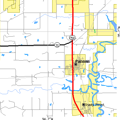 Zip code 74951 close-up map