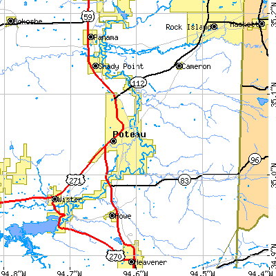 Zip code 74953 close-up map