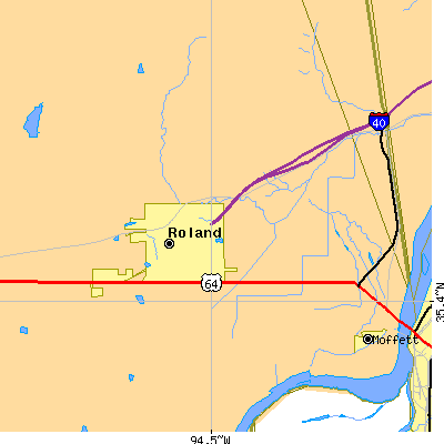 Zip code 74954 close-up map