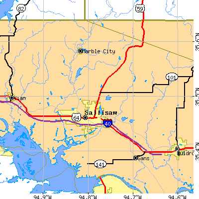 Zip code 74955 close-up map