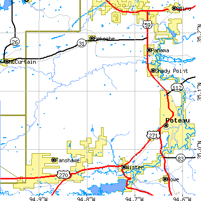 Zip code 74956 close-up map