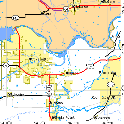 Zip code 74959 close-up map
