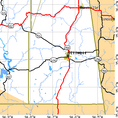 Zip code 74960 close-up map