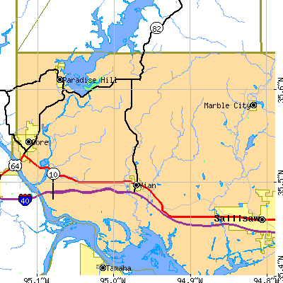 Zip code 74962 close-up map