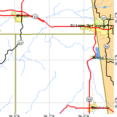 Zip code 74964 close-up map