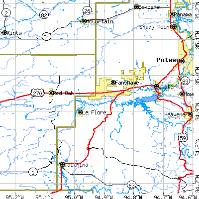 Zip code 74966 close-up map