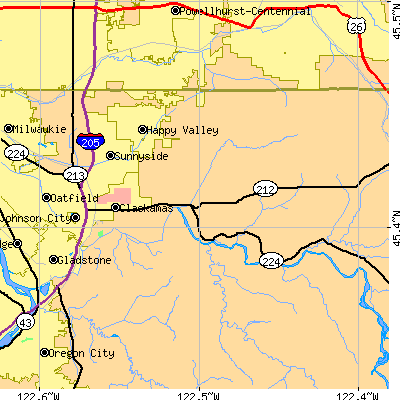 Zip code 97015 close-up map
